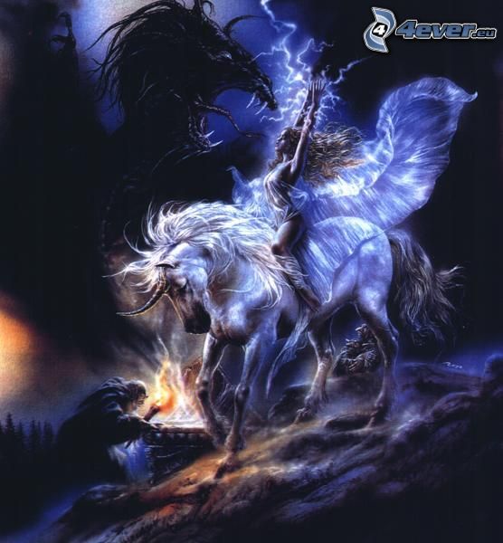 Pegasus, kämperska, svart drake, blixt