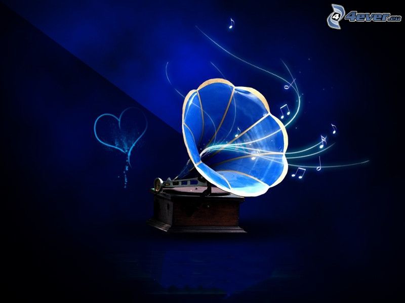 grammofon, hjärta, musik
