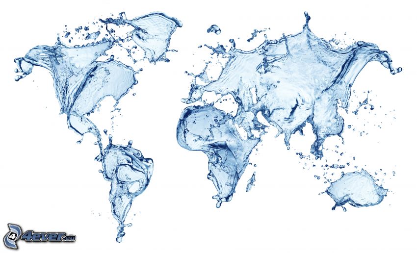 världskarta, vatten, plask