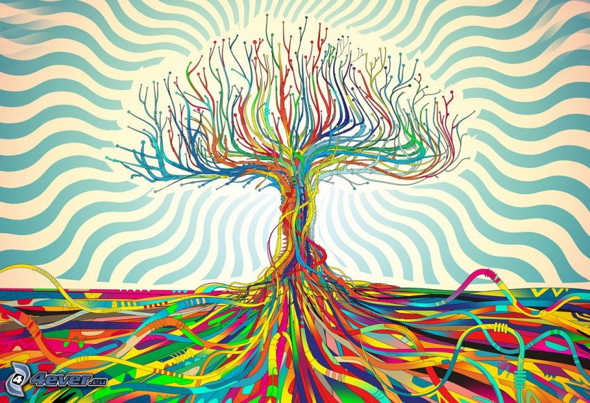 färggrannt träd, linjer