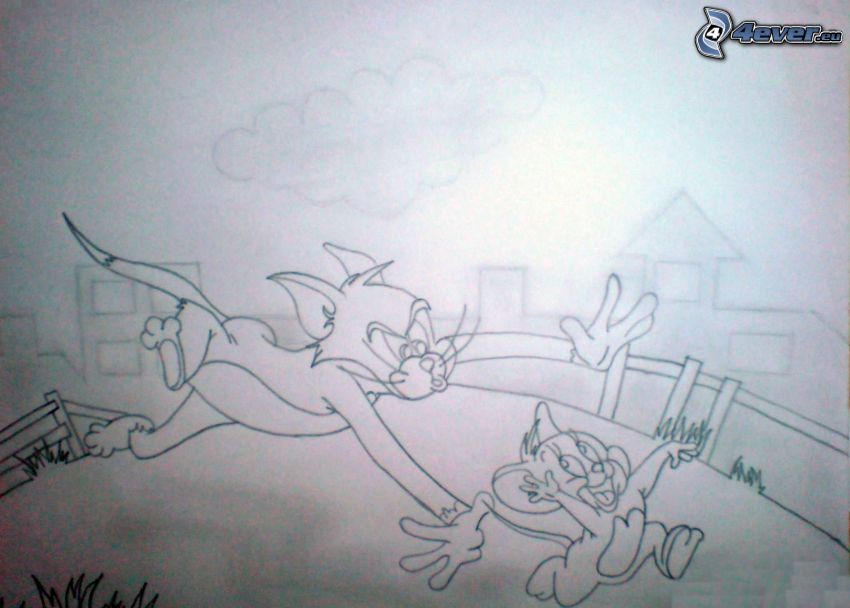 Tom och Jerry, teckning, bild