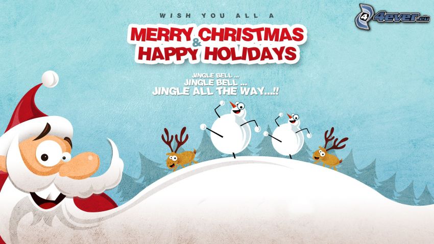 Merry Christmas, Happy Holidays, Santa Claus, snögubbar, renar