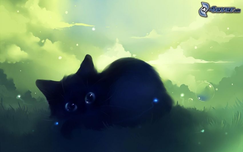 svart kattunge, tecknad katt