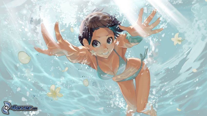 tecknad kvinna, simmare