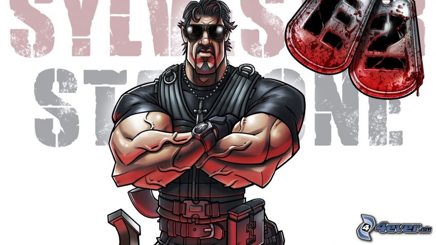 The Expendables 2, Sylvester Stallone, krikatur