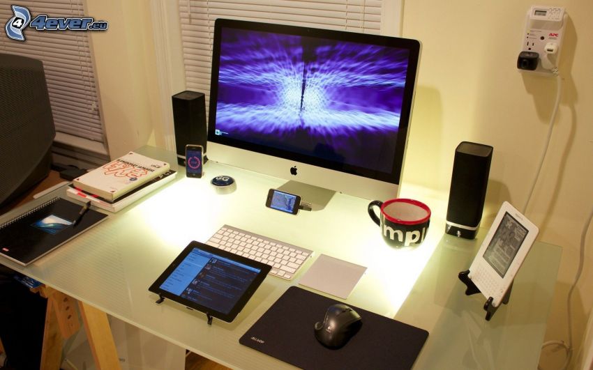 arbetsbord, dator, Apple, tablet, mus