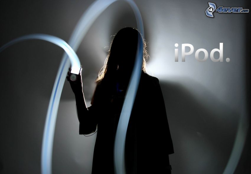 silhuett av kvinna, iPod, lightpainting