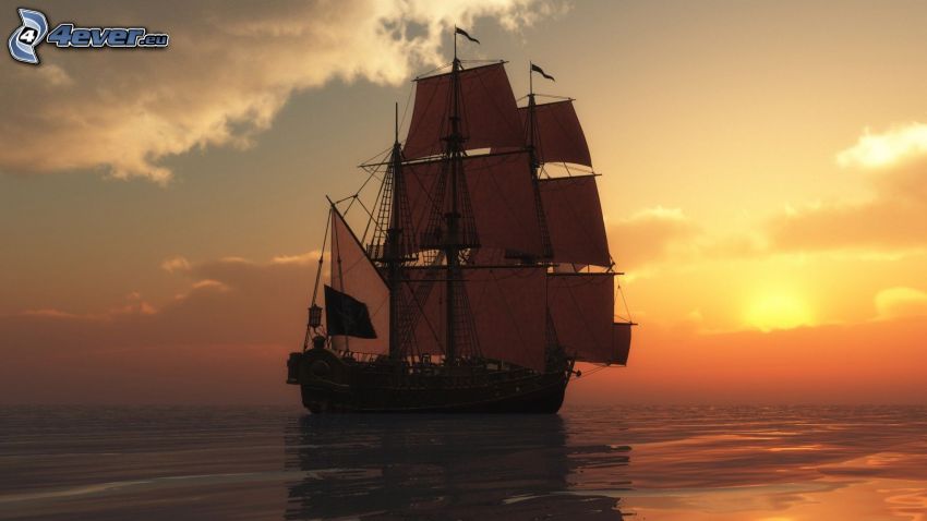 segelbåt, solnedgång över havet