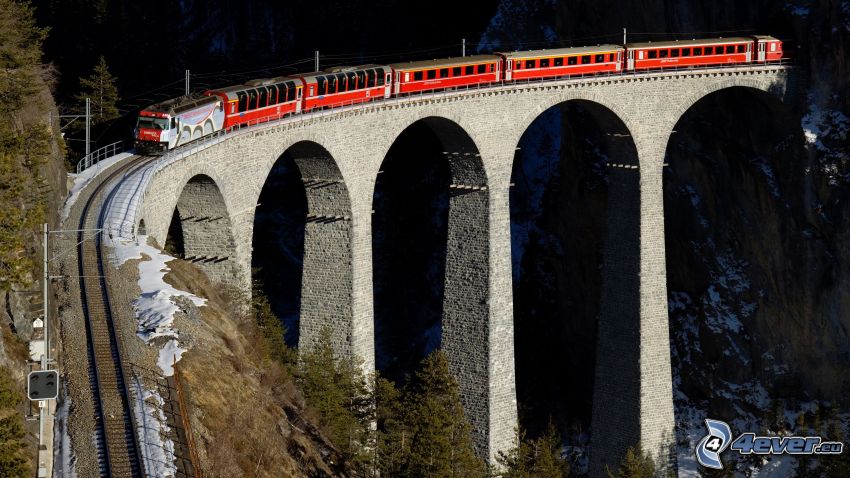 Landwasser Viadukt, Schweiz, tåg, järnvägsbro