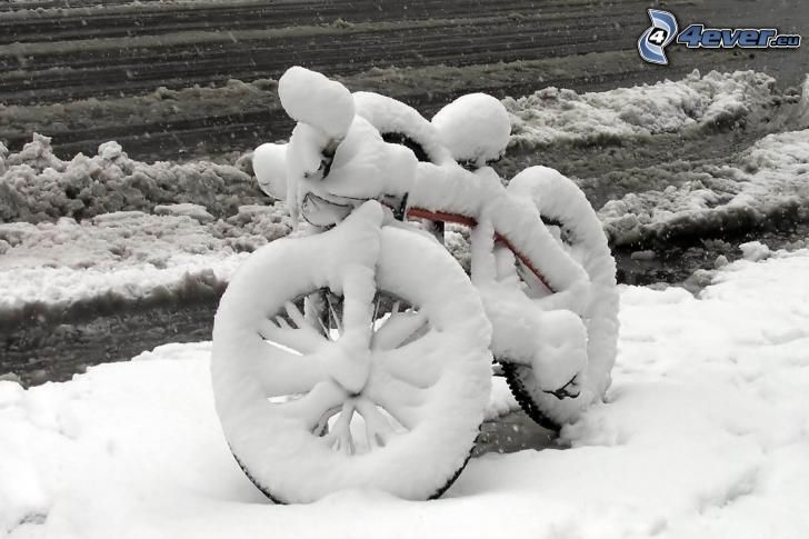 cykel, snö