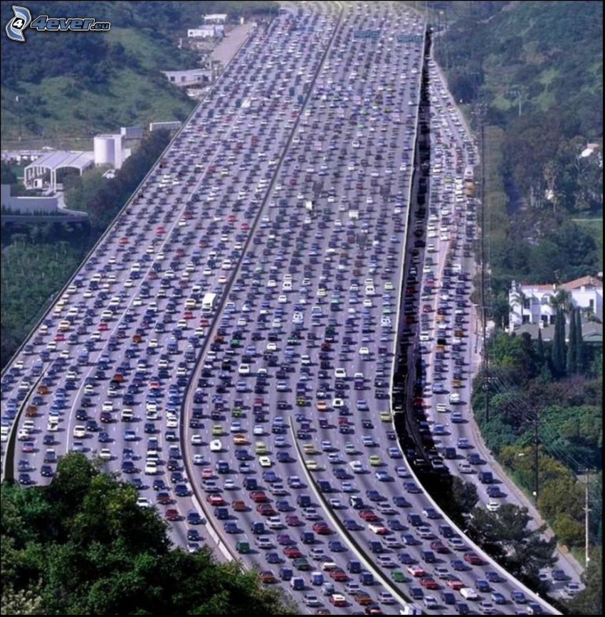 trafikstockning, motorväg, Los Angeles