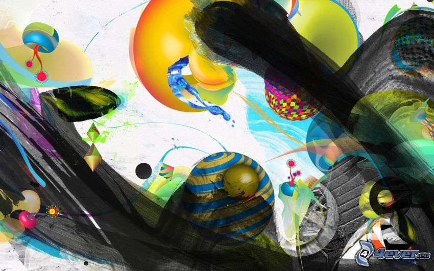 dibujo de pantalla abstracto, bolas abstractas, líneas