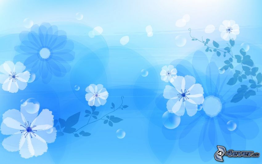 flores digitales, fondo azul