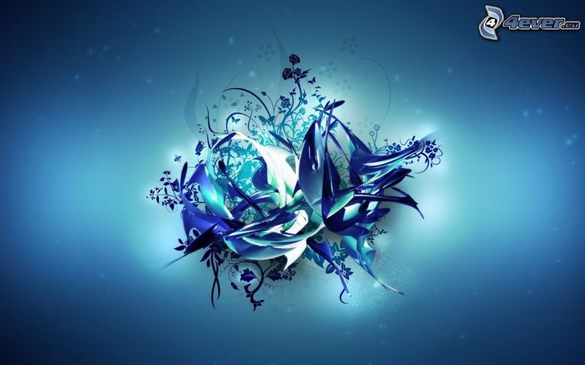 fondo azul, flores abstractas