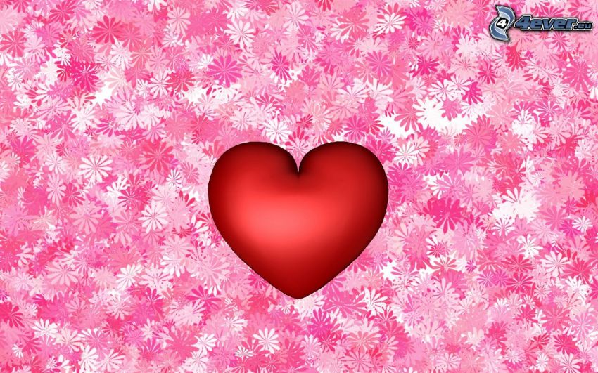 corazón rojo, flores dibujados