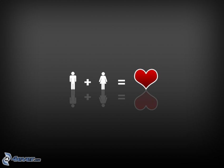 hombre, mujer, corazón, ecuación, fondo gris