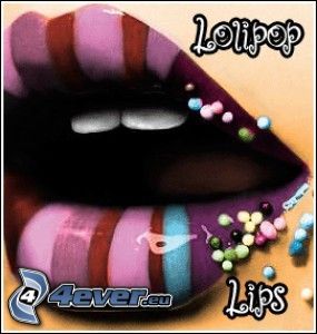 lolipop lips, labios púrpura, beso, boca, dientes