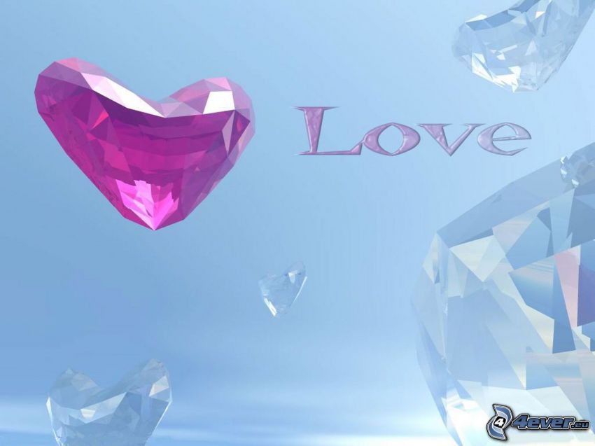 love, corazón, diamantes, fondo azul