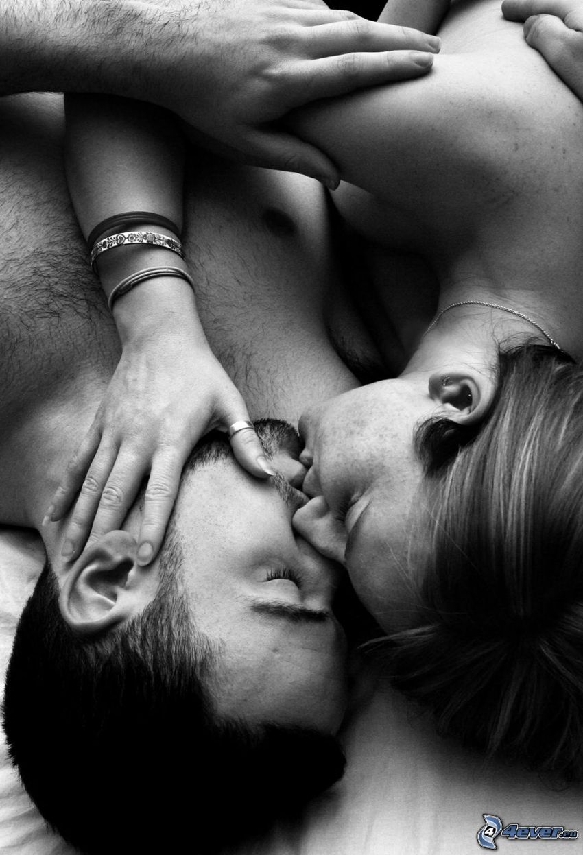 pareja, beso, Foto en blanco y negro, abrazar