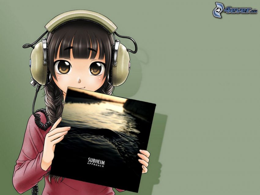 chica anime, chica con auriculares