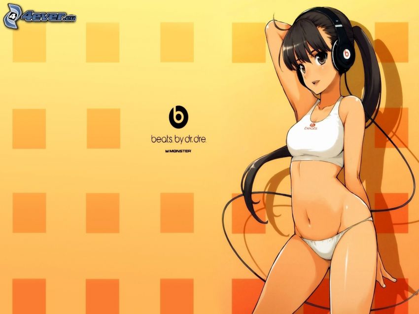 chica anime, chica con auriculares