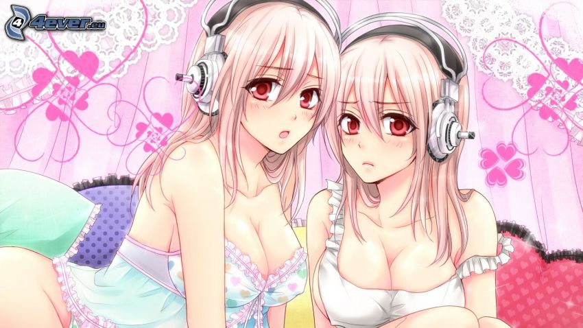 chicas anime, chica con auriculares