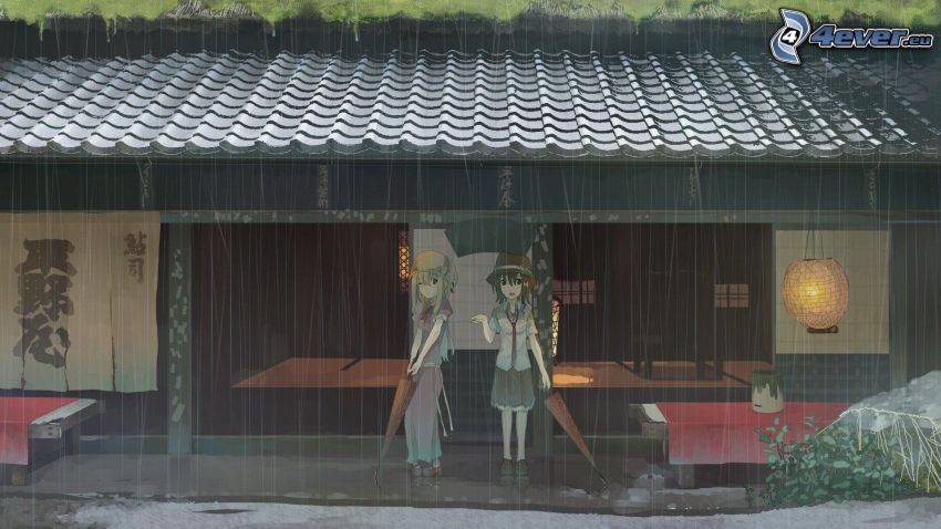 chicas anime, lluvia