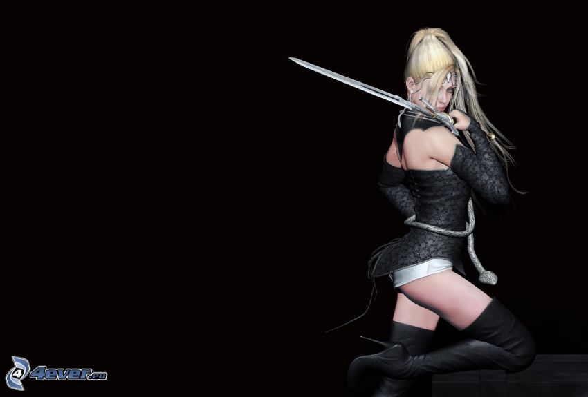 luchadora anime, mujer con una espada