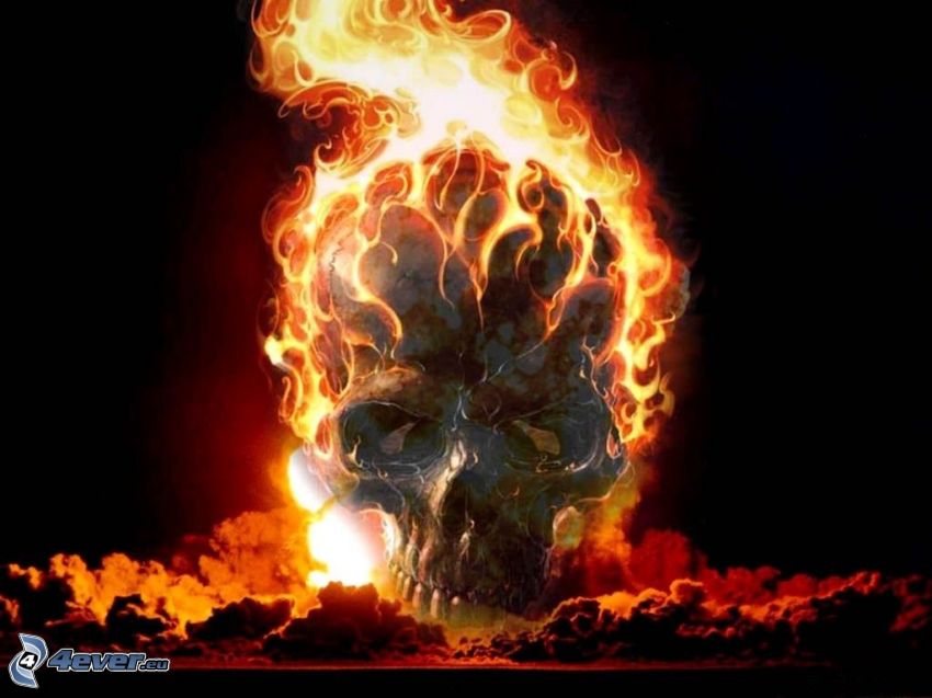 cráneo, fuego, muerte, explosión
