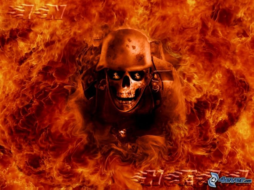 soldado, esqueleto, fuego, cráneo