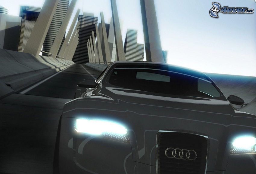 Audi, luces, delantera de coche, puente