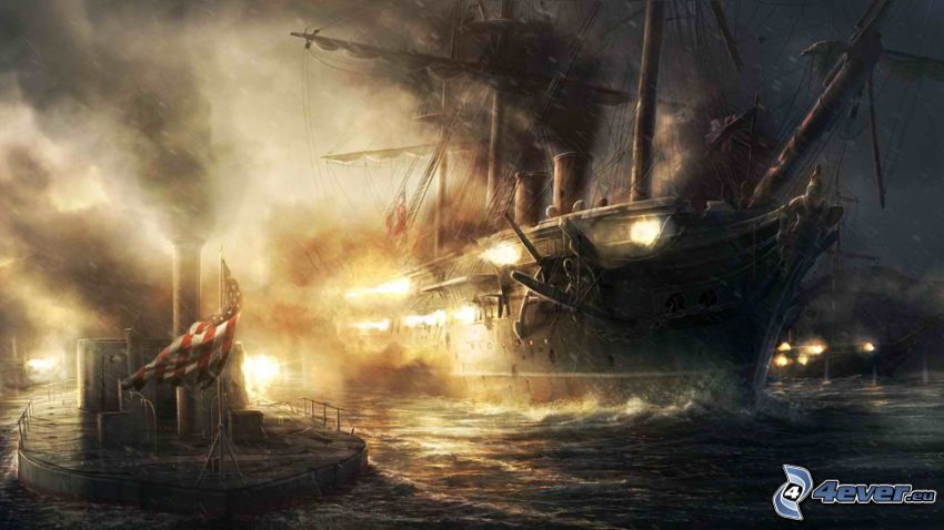 barco en llamas, batalla