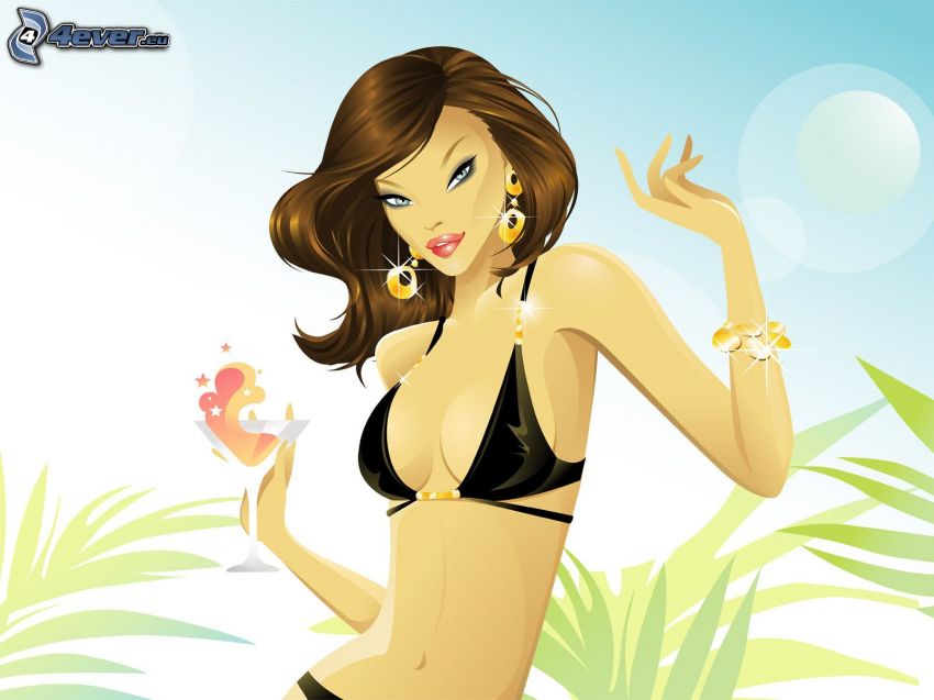 caricatura de mujer, mujer en bikini