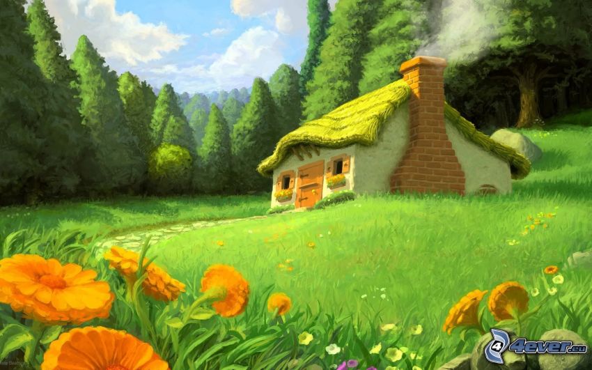 casa de campo, prado, bosque