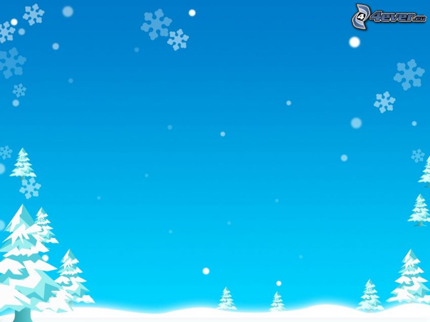 árboles de dibujos animados, invierno, nieve