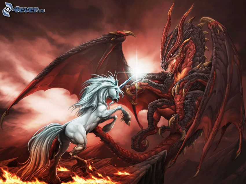 dragón contra unicornio