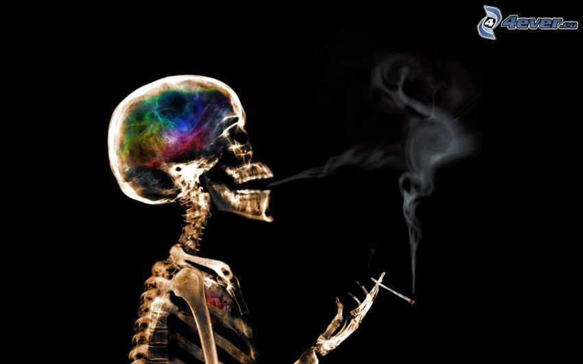 esqueleto, humo, fumar