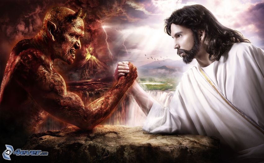 Jesus vs Satanás, duelo, el bien y el mal
