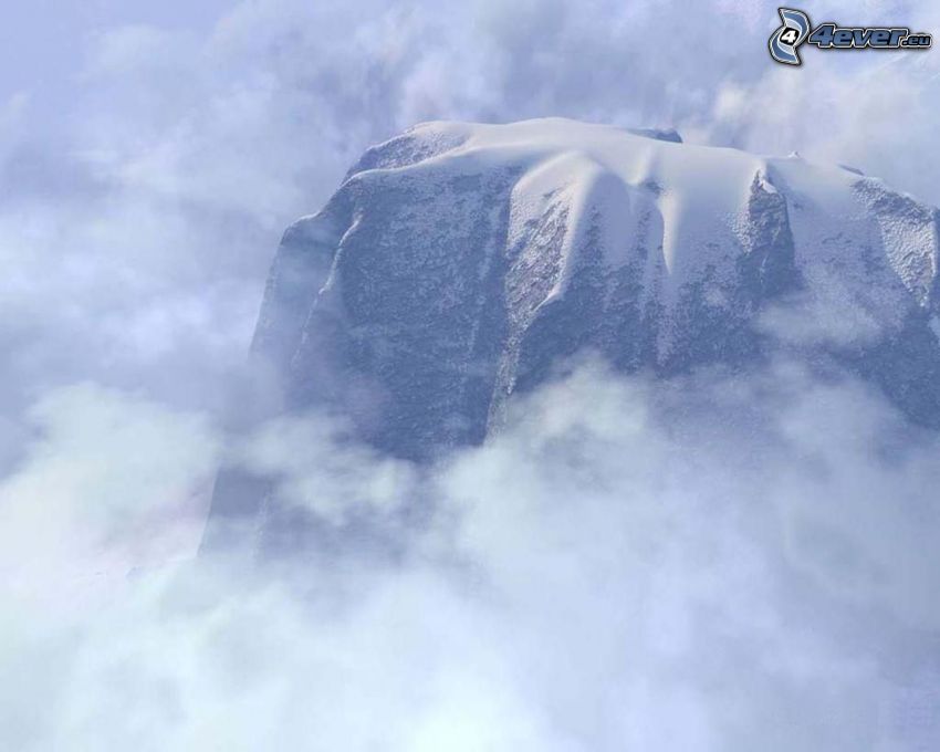 nevado de montaña en las nubes, nieve, vapor