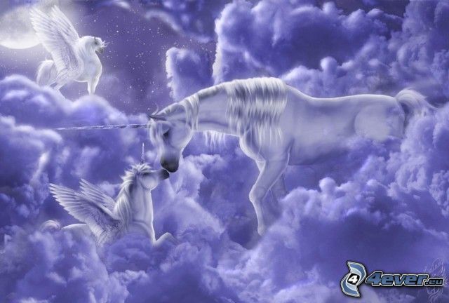 Unicornio, dibujo, nube