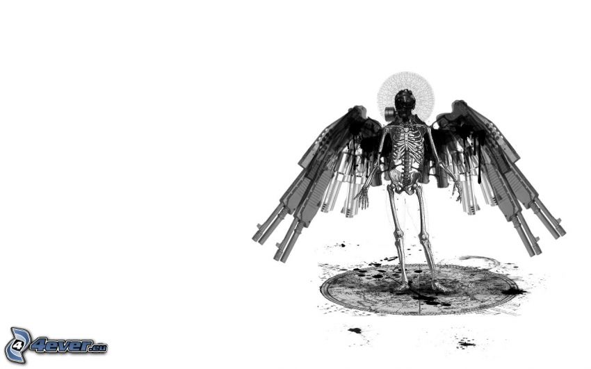 esqueleto, alas, armas
