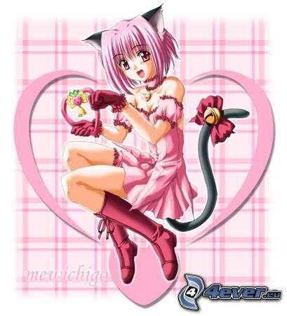 Ichigo, mujer diablo, corazón, anime girl con orejitas