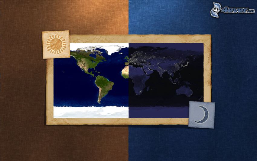 mapa del mundo, día y noche