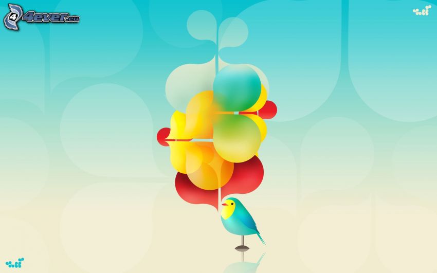 pájaro, bolas de colores