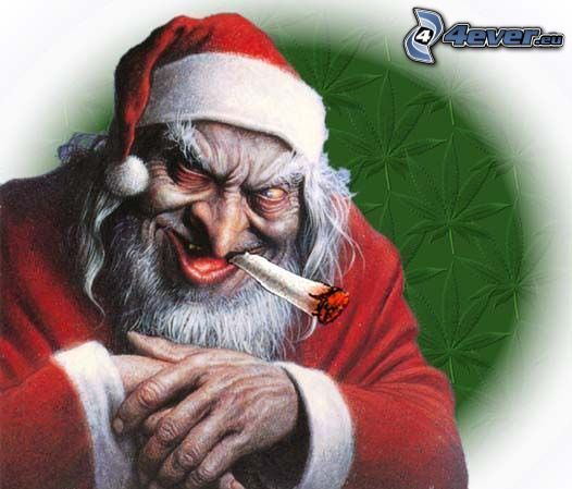 Papá Noel, monstruo, cigarrillo