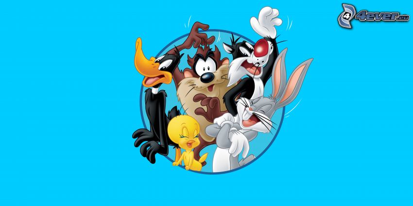 personajes de dibujos animados, Daffy Duck, Piolín, devil de Tasmania, Bugs Bunny, Sylvester