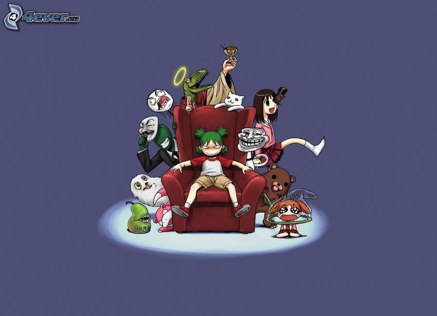 personajes de dibujos animados, silla