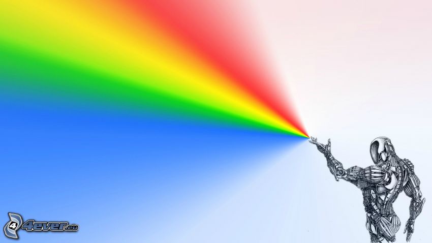 robot, colores del arco iris