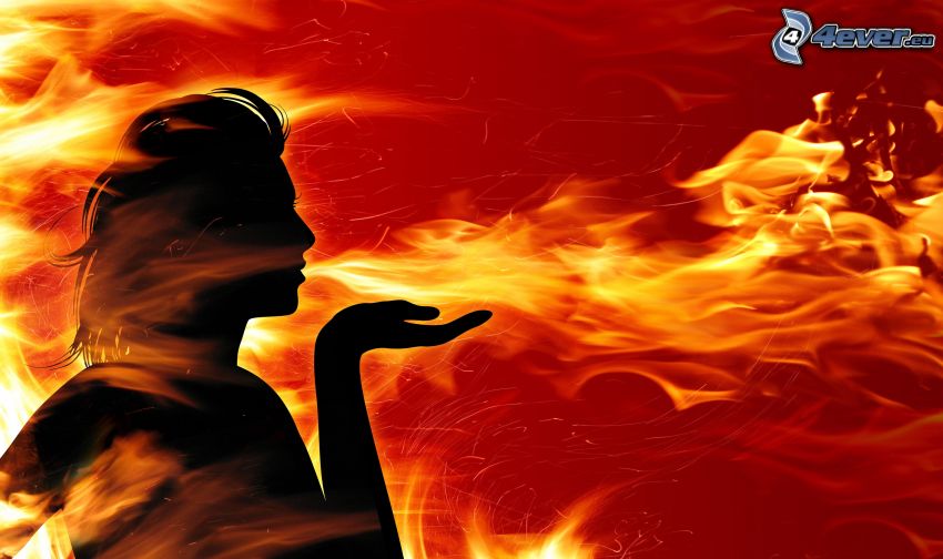 silueta de mujer, fuego