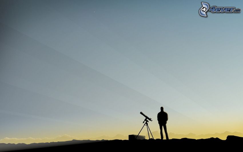 silueta de un hombre, telescopio